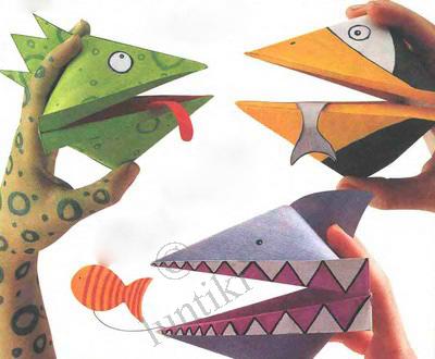 Поделки из бумаги для детей - игрушки-зверюшки со щёлкающей пастью, картинки, описание